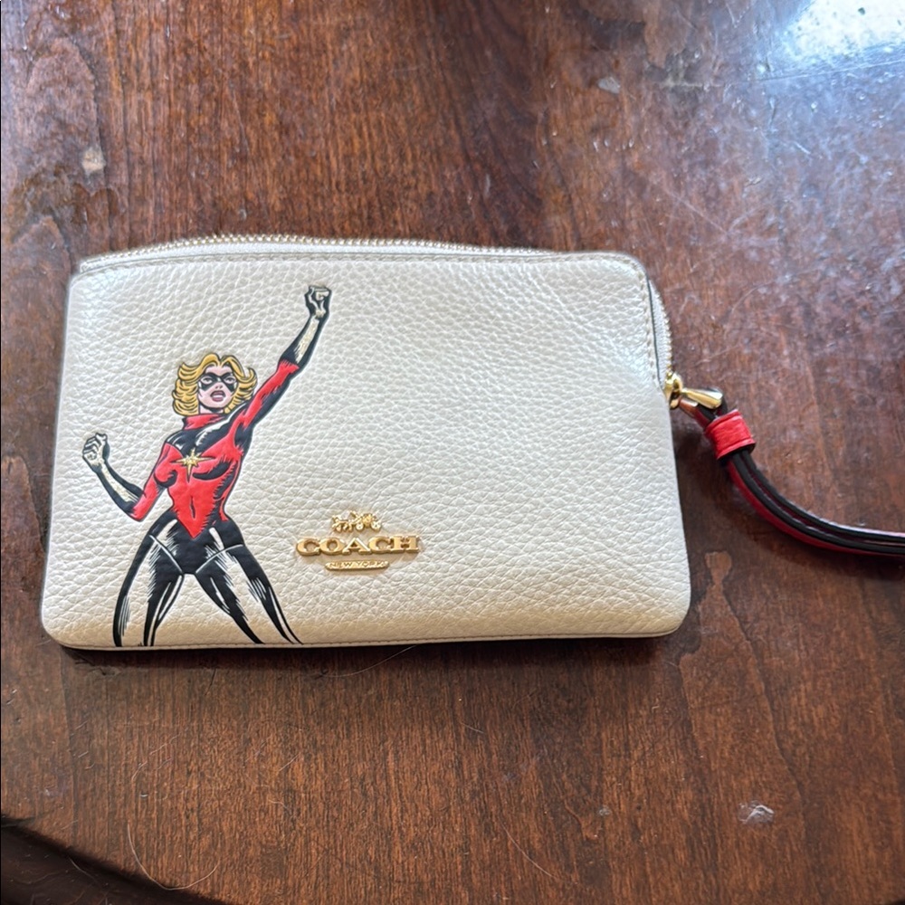 Coach Cream Wristlet with Heroine Motif